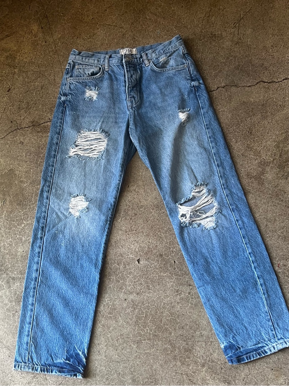 Free People Classic Distressed Blue Straight-Leg Jeans